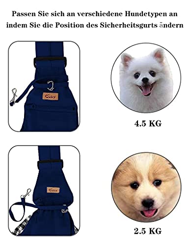 CUBY Portabebés para perros, mascotas, gatos, correa de hombro acolchada de algodón con bolsillo con cremallera, correa de hombro ajustable, bolsa de viaje (azul)