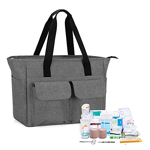 CURMIO Bolsa de Primeros Auxilios, Maletas de Primeros Auxilios, Bolsa para Emergencias, Bolsa de Enfermera con Múltiples Bolsillos, Gris (Sola Bolsa)