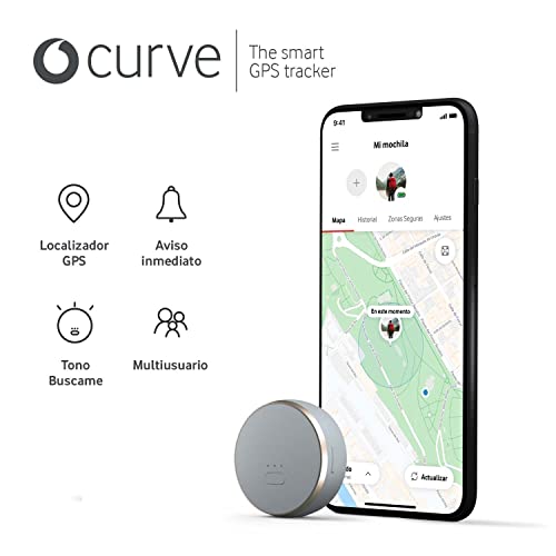 Curve, Localizador GPS Inteligente, Mini Dispositivo Ligero para tu Coche, Bolso, Perro, Llaves con Rastreo Ilimitado Desde tu Móvil