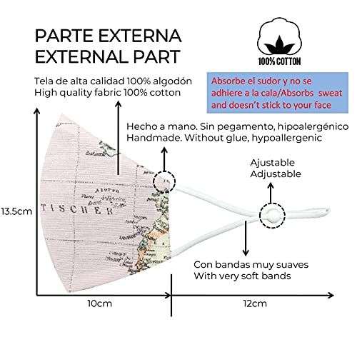 Cussi - Mascarilla de Tela Higiénica Reutilizable Homologada UNE 0065:20 y Certificada BFE 99%, Lavable hasta 20 ciclos-pack 2 mascarillas, estuche, filtros extra (MAPA ROSA, NEGRO)