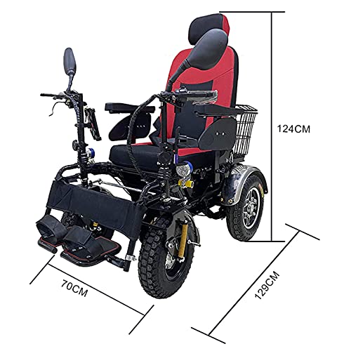 cvhtroe Silla de Ruedas eléctrica Todoterreno de Largo Alcance Todo Terreno, Fuerte Potencia eléctrica Todoterreno, empuñaduras Dobles, Rueda Trasera antivuelco y Almacenamiento Grande B