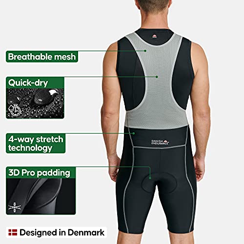 DANISH ENDURANCE Men’s Cycling Bib Shorts XXL Black/Grey 1-Pack