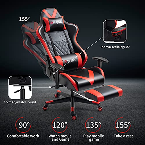 Darkecho Silla Gaming Chair Masaje con reposapiés, Ergonómica Silla Gamer 150kg Poltrona, Silla de Oficina 2D Ajustables reposabrazos Sillón Racing Esport, Cuero la PU Fibra de Carbono. Rojo