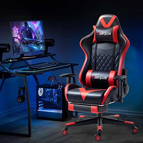 Darkecho Silla Gaming Chair Masaje con reposapiés, Ergonómica Silla Gamer 150kg Poltrona, Silla de Oficina 2D Ajustables reposabrazos Sillón Racing Esport, Cuero la PU Fibra de Carbono. Rojo