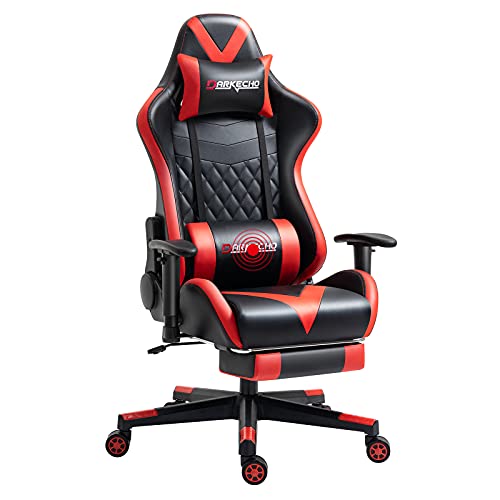 Darkecho Silla Gaming Chair Masaje con reposapiés, Ergonómica Silla Gamer 150kg Poltrona, Silla de Oficina 2D Ajustables reposabrazos Sillón Racing Esport, Cuero la PU Fibra de Carbono. Rojo