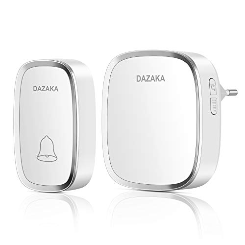 DAZAKA Timbre Inalámbrico Para Exterior Impermeable con 1 Transmisor y 1 Receptore, Alcance a 300m, 36 Melodías, Volumen Ajustable, Timbre para Ancianos, Casa, Oficina, Hotel (1 Transmisor 1 Receptor)