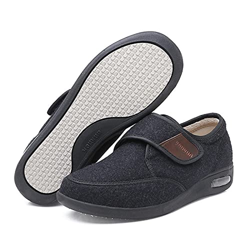 DDTT Pantuflas diabéticas para Hombres y Mujeres,Zapatos diabéticos Ajustables, Zapatos cómodos y abrigados para Ancianos-Negro_46,Zapatillas de pies hinchados