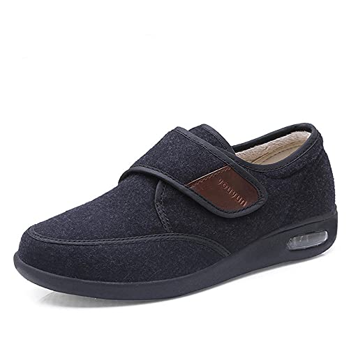 DDTT Pantuflas diabéticas para Hombres y Mujeres,Zapatos diabéticos Ajustables, Zapatos cómodos y abrigados para Ancianos-Negro_46,Zapatillas de pies hinchados