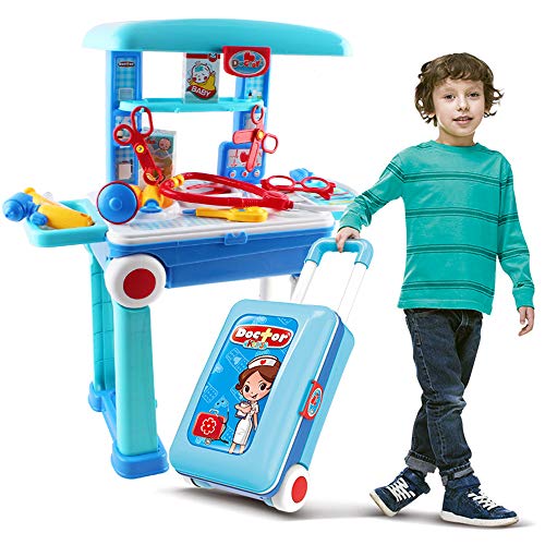 deAO Centro Médico y Enfermería Set de Doctor Plegable en Maleta Convertible Maletín de Juegos con Accesorios