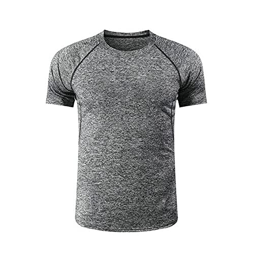 Deportiva Camisa Hombre Moderno Urbano Básico Slim Fit Stretch Hombre Muscular Shirt Verano Clásica Moda Cuello Redondo Manga Corta Aire Libre Gym Wicking Transpirable Shirt D-Grey2 XXL