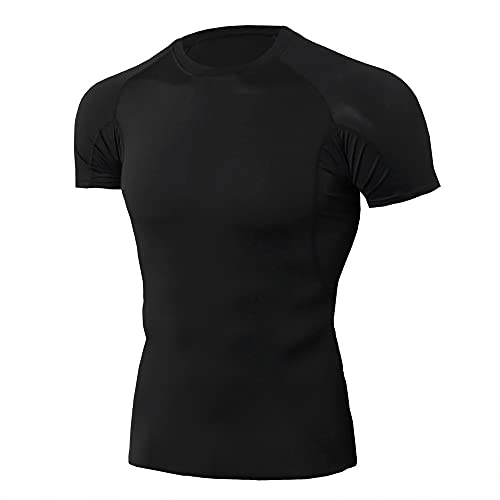 Deportiva Camisa Hombre Verano Cuello Redondo Slim Fit Moderno Hombre Muscular Shirt Urbana Básica Elástica Manga Corta Compresión Shirt Set Gym Secado Rápido Funcional Shirt F-Black L