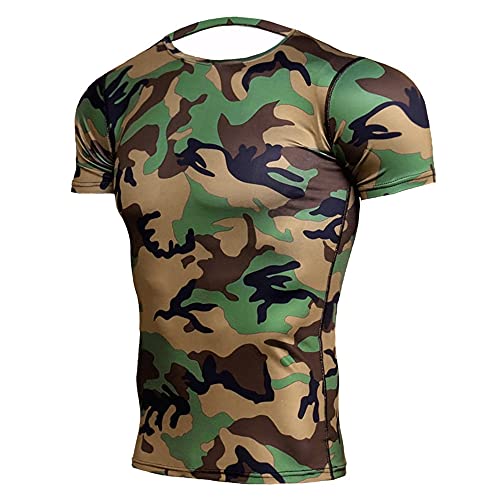 Deportiva Camisa Hombre Verano Delgado Cuello Redondo Moderno Hombre Músculos Shirt Urbano Básico Elástico Hombre Manga Corta Set Gimnasio Ejercicio Secado Rápido Función Shirt B-Green XL