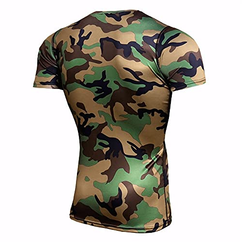 Deportiva Camisa Hombre Verano Delgado Cuello Redondo Moderno Hombre Músculos Shirt Urbano Básico Elástico Hombre Manga Corta Set Gimnasio Ejercicio Secado Rápido Función Shirt B-Green XL