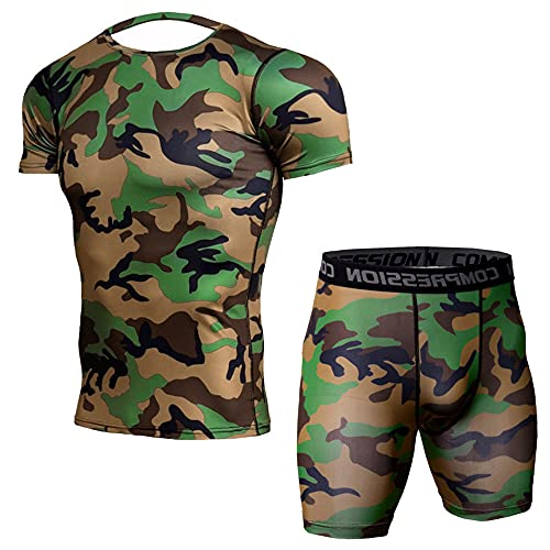 Deportiva Camisa Hombre Verano Delgado Cuello Redondo Moderno Hombre Músculos Shirt Urbano Básico Elástico Hombre Manga Corta Set Gimnasio Ejercicio Secado Rápido Función Shirt B-Green XL