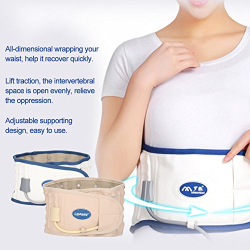 Descompresión Lumbar Faja Inflable cinturon Dispositivo de tracción de cintura Alivio de la espalda, Artritis, Abdomen de cintura Correa de soporte fijo Disco lumbar (Blanco)