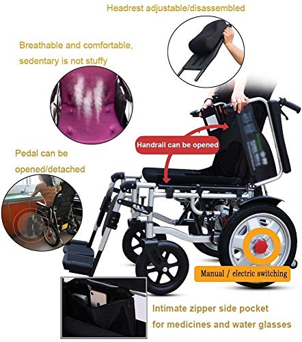 DGPOAD Silla De Ruedas Eléctrica, Silla De Ruedas Eléctrica Plegable Silla De Ruedas Eléctrica Ligera Scooter Médico Portátil, Soporta 330 LB, Silla De Ruedas Inteligente Automática/Púrpura