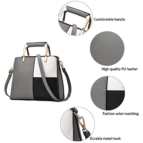 DIRRONA Bolsos de Mujer Moda Bolso de Hombro Casual Bolsa de Mensajero PU Cuero Bolsa de Hombro Bolso de Mano Mujer Coincidencia de Color Bolso Gris B