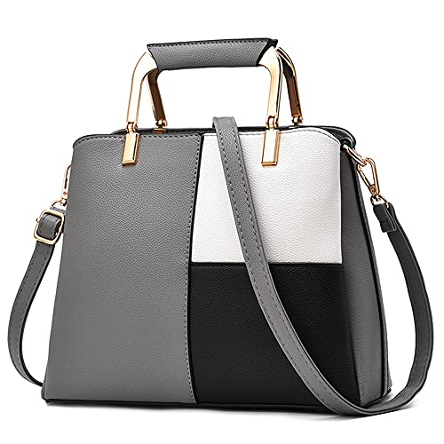 DIRRONA Bolsos de Mujer Moda Bolso de Hombro Casual Bolsa de Mensajero PU Cuero Bolsa de Hombro Bolso de Mano Mujer Coincidencia de Color Bolso Gris B