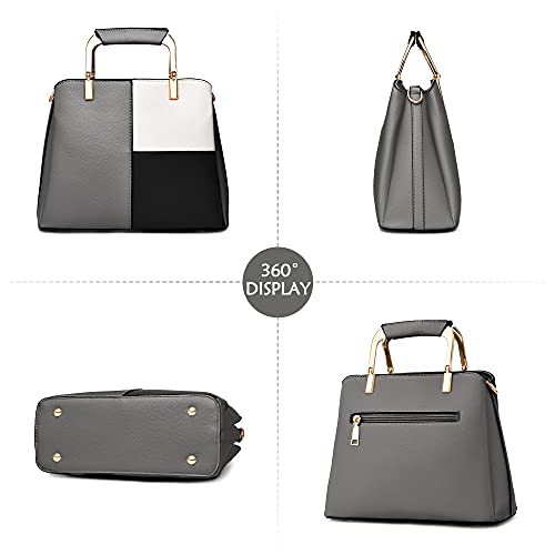 DIRRONA Bolsos de Mujer Moda Bolso de Hombro Casual Bolsa de Mensajero PU Cuero Bolsa de Hombro Bolso de Mano Mujer Coincidencia de Color Bolso Gris B