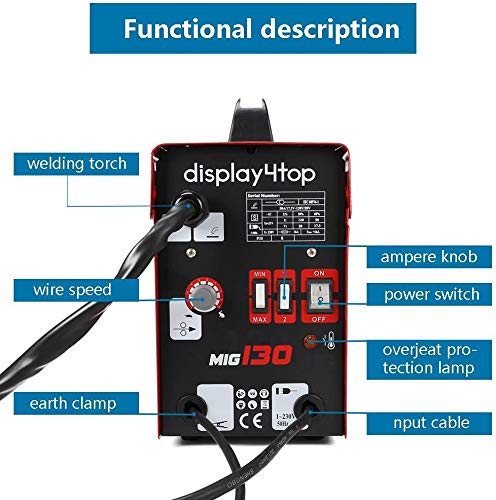 Display4top Soldador hilo continuo sin gas MIG 100 220V Máquina de Soldadora Aparato Eléctrico de Soldadura Máquina de Soldar Portátil para Casa Color Rojo