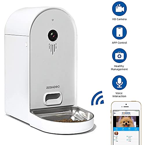 Dogness 01 F01WH Smart CAM Feeder - Comedero automático con cámara, micrófono y Altavoz, Control de Aplicaciones, Color Gris