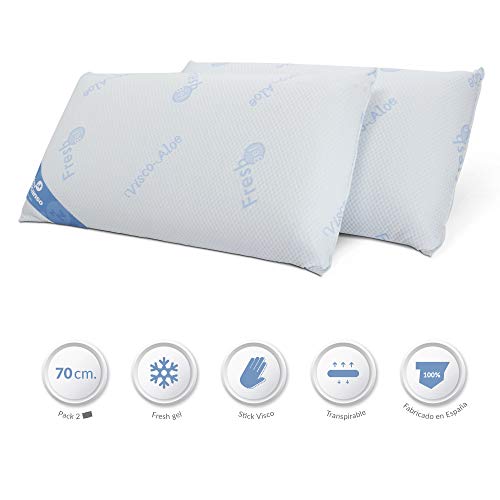 Don Descanso Pack 2 Almohadas Viscoelásticas Gel Fresh con Copos 100% Viscoelásticos, 70cm, Firmeza Media, Ergonómicas, Adaptables, Termoreguladora, Transpirables, Tejido Strech. Fabricadas en España