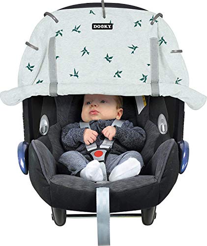 Dooky Universal Cover Origami Swallow Grey Protección solar, protección climática para el asiento del bebé en el coche y la silla de paseo (protección UV SPF 40+, TÜV probado, ajuste universal), Gris