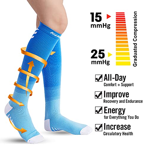 DOVAVA Calcetines de Compresión para Mujer y Hombre 5 Pares 15-25 mmHg para Trabajo Running Deportivo Volar Enfermera Médico Varicosas - L