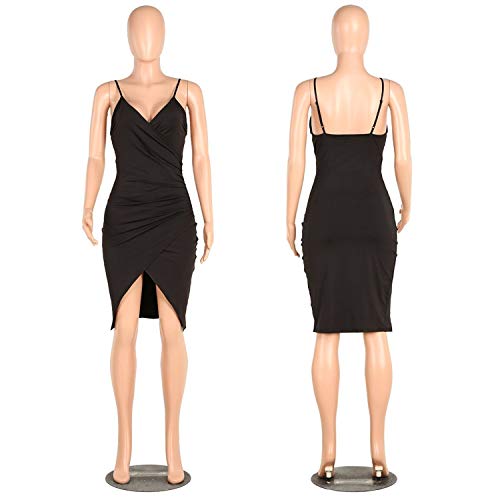 DRESHOW Mujeres Sexy Cuello En V Profundo Sin Mangas Correa De Espagueti Bodycon Wrap Vestido Frente Rajado del Vendaje Midi Club Vestido