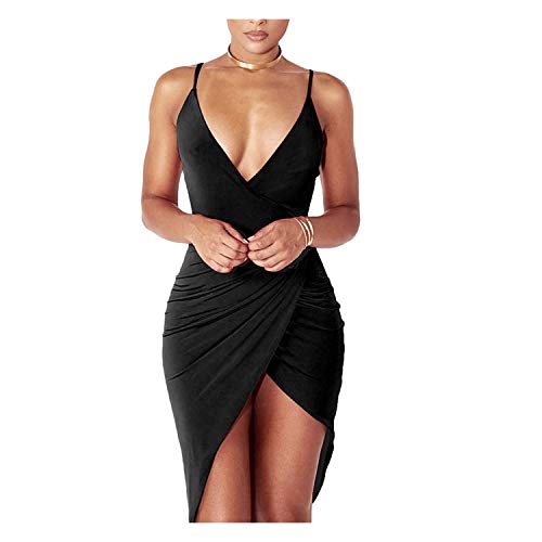 DRESHOW Mujeres Sexy Cuello En V Profundo Sin Mangas Correa De Espagueti Bodycon Wrap Vestido Frente Rajado del Vendaje Midi Club Vestido