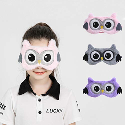 dressfan Animal Búho Antifaz Máscara para Dormir Mujer Niñas Niños Felpa Seda,Algodón Relleno Suave Respirable Anti-luz Viaje Portátil Máscara para Los Ojos Viajar Siesta,Gris