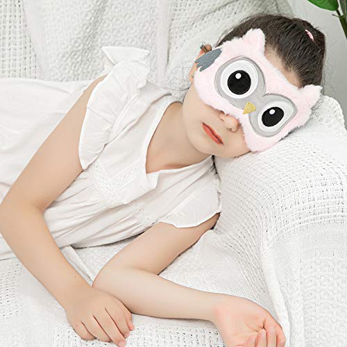 dressfan Animal Búho Antifaz Máscara para Dormir Mujer Niñas Niños Felpa Seda,Algodón Relleno Suave Respirable Anti-luz Viaje Portátil Máscara para Los Ojos Viajar Siesta,Gris