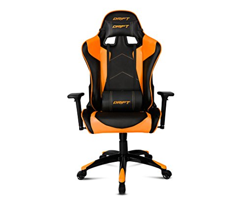 Drift DR300BO - Silla Gaming profesional, polipiel, reposabrazos 3D, piston clase 4, asiento basculante, altura regulable, respaldo reclinable, cojines lumbar y cervical, color negro/naranja