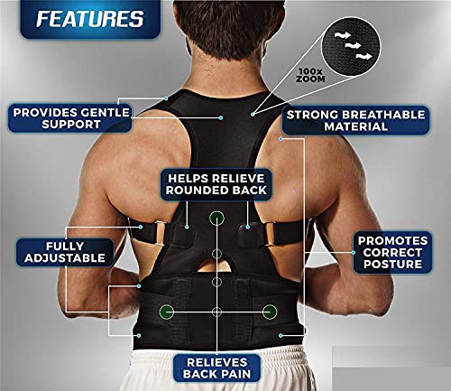 Ducomi® Extreme Posture – Corrector postural ajustable a banda magnética para espalda – Correa de soporte y ayuda de corrección con 12 imanes 800 Gauss S beige