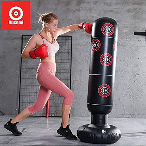 Ducomi Greg - Saco de boxeo inflable – Entrenamiento boxeo, kick boxing, fitboxe – Saco base rellenable con arena, agua para adultos – Gimnasio y casa – Saco y bomba de inflado (160 cm)