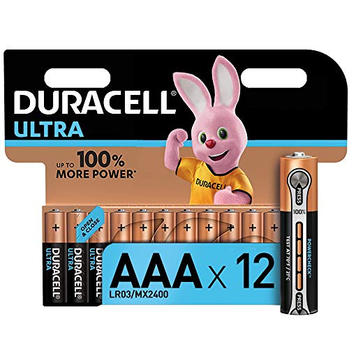 Duracell - Ultra AAA con Powerchek, Pilas Alcalinas (paquete de 12) 1.5 Voltios LR03 MX2400