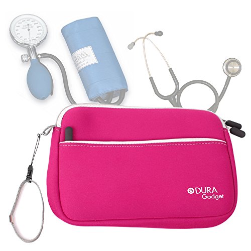 DURAGADGET Estuche De Neopreno Rosa para Guardar Sus Accesorios Médicos (Estetoscopio/Tensiómetro) | con Bolsillo Exterior para Guardar Más Objetos