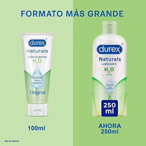 Durex Naturals H2O Lubricante Base Agua, 100% Natural Sin Fragancia, Colorantes ni Agentes Irritantes – 250ml