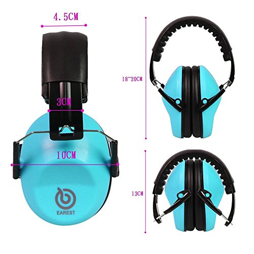 EAREST Orejeras de Protección Reducción de Ruido, Earmuffs Protectores Auditivos de Seguridad Anti-ruido, NRR 20DB Profesional Orejas Defensores con Bolsa para Adultos Niños Bebes - Azul