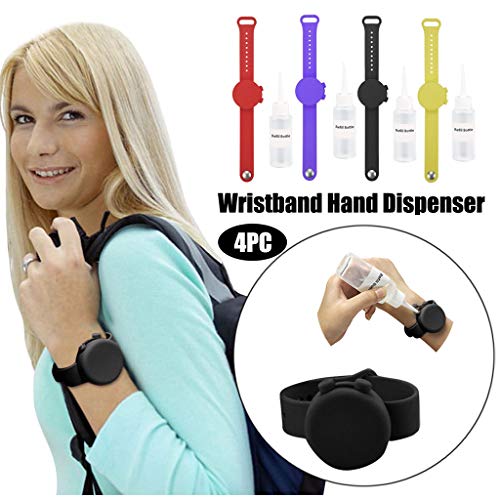 Eariy 4 Piezas Ajustable Pulsera Dispensador De Desinfectante Manos Dispensador Gel Hidroalcoholico con Apriete La Botella,para La Escuela Viajes Al Aire Libre Lavado Diario De Manos