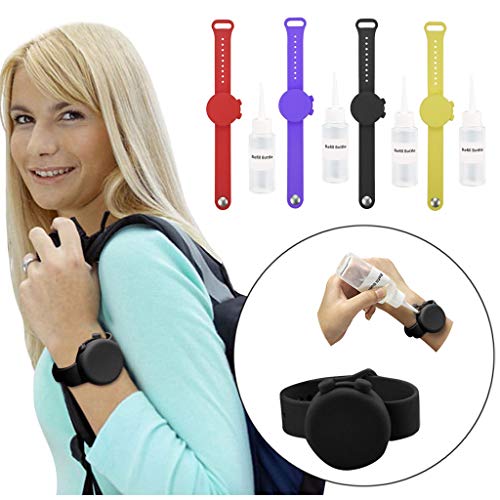 Eariy 4 Piezas Ajustable Pulsera Dispensador De Desinfectante Manos Dispensador Gel Hidroalcoholico con Apriete La Botella,para La Escuela Viajes Al Aire Libre Lavado Diario De Manos