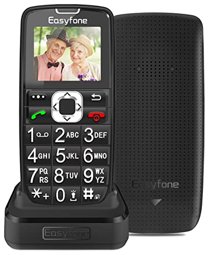 Easyfone Prime-A6 gsm Teléfono Movil para Personas Mayores con Teclas Grandes, Audífonos Compatibles, SOS Botones, Batería de 1050 mAh, Base de Carga (Negro)