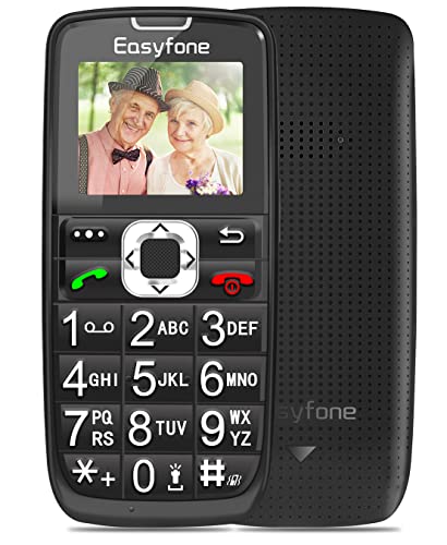 Easyfone Prime-A6 gsm Teléfono Movil para Personas Mayores con Teclas Grandes, Audífonos Compatibles, SOS Botones, Batería de 1050 mAh, Base de Carga (Negro)