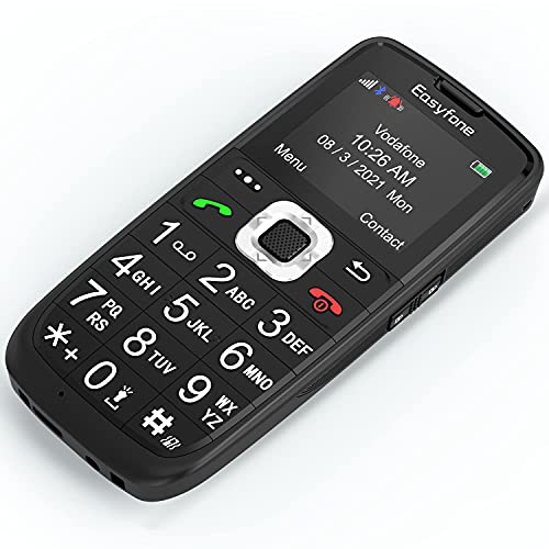 Easyfone Prime-A6 gsm Teléfono Movil para Personas Mayores con Teclas Grandes, Audífonos Compatibles, SOS Botones, Batería de 1050 mAh, Base de Carga (Negro)