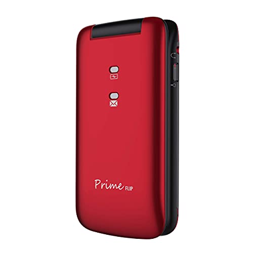 Easyfone Prime-Flip gsm Teléfono móvil para Personas Mayores con Tapa, Teléfono fácil de Usar con Botón SOS y Base de Carga (Rojo)