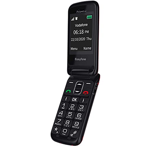 Easyfone Prime-Flip gsm Teléfono móvil para Personas Mayores con Tapa, Teléfono fácil de Usar con Botón SOS y Base de Carga (Rojo)