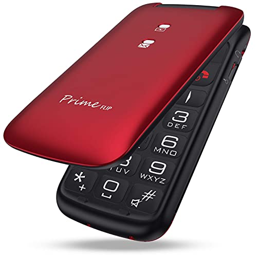 Easyfone Prime-Flip gsm Teléfono móvil para Personas Mayores con Tapa, Teléfono fácil de Usar con Botón SOS y Base de Carga (Rojo)