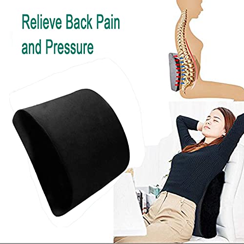 Ecloud Shop Almohadilla de Soporte Lumbar de Espuma de Memoria con cojín Trasero, Correa Ajustable, Alivio de la Almohada para el Dolor de Espalda Adecuado para la Silla de Oficina, Negro