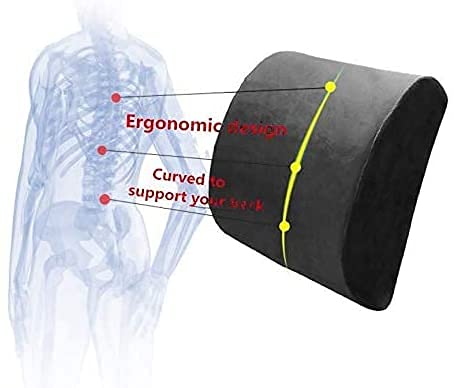 Ecloud Shop Almohadilla de Soporte Lumbar de Espuma de Memoria con cojín Trasero, Correa Ajustable, Alivio de la Almohada para el Dolor de Espalda Adecuado para la Silla de Oficina, Negro