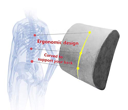 Ecloud Shop Almohadilla de Soporte Lumbar de Espuma de Memoria con cojín Trasero, Correa Ajustable, Alivio de la Almohada para el Dolor de Espalda Adecuado para la Silla de Oficina, Gris